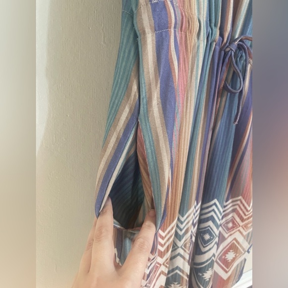 Crazy Train Pastel Colorful Drawstring Waist Aztec Dress - Picture 5 of 7